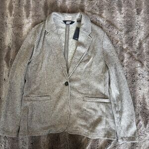 Lands' End Women's Lg 14-16 Knit Tan Houndstooth Fleece Jacket Blazer Sweater